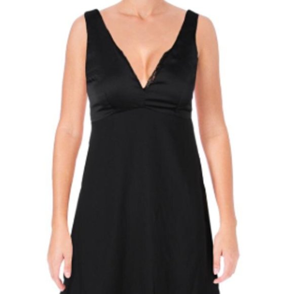 Aqua Black Mini Party Cocktail Dress Deep V-neck - Picture 1 of 7